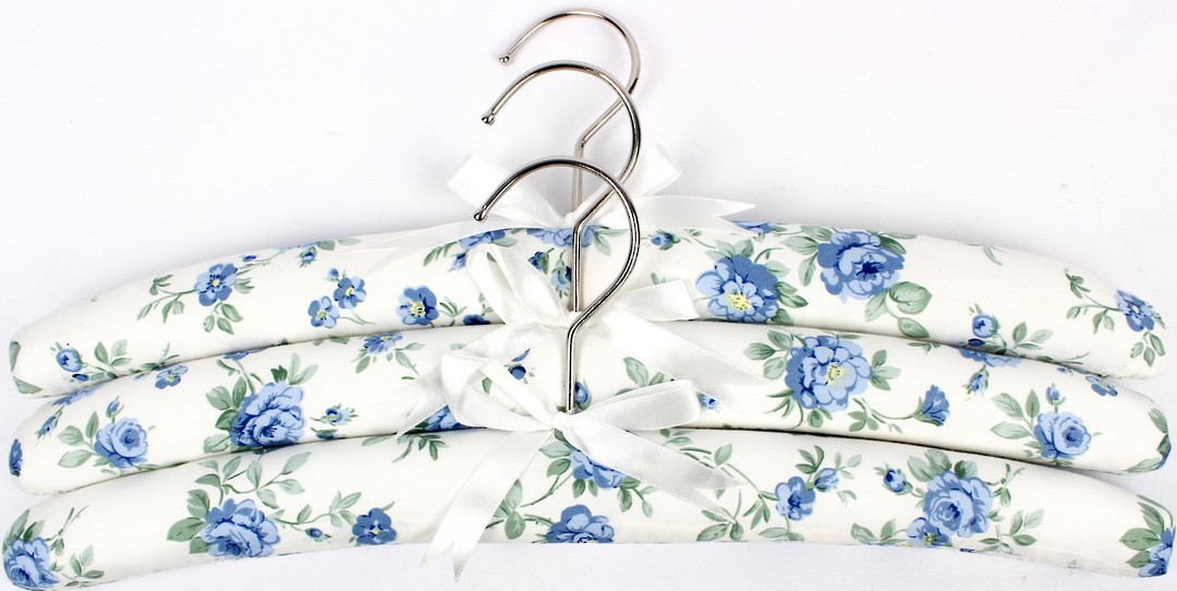 Printed padded coat hangers-set of 3 'Floral Blue' Code:EH/FLO/BLUE image 0